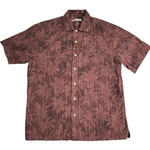 Batik Bay Men Medium Burgundy Button Up Collared Hawaiian Shirt Palm Design